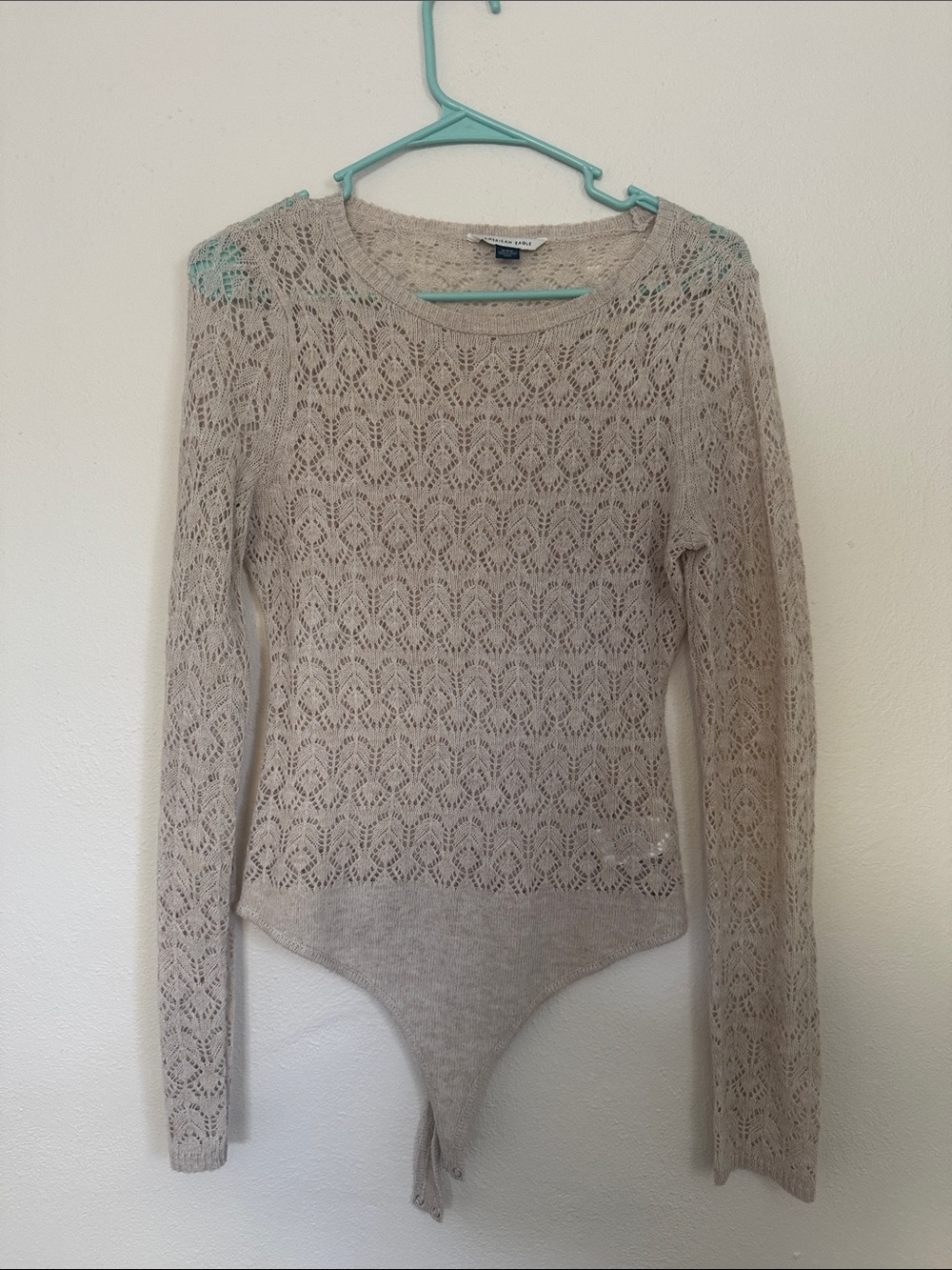 American Eagle Outfitters Beige Lace Long-Sleeve Bodysuit